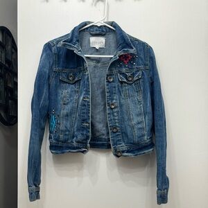 Y2K Blue Denim Jacket with Embroidered Details